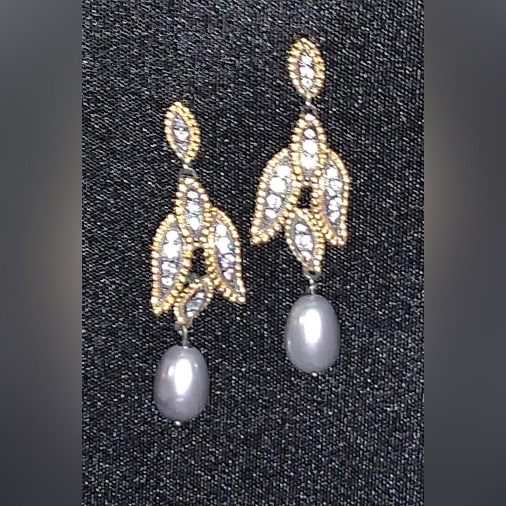 FORMAL EARRINGS Special Occasion Style Duplication of Grey Pearl Pave’ Earrings